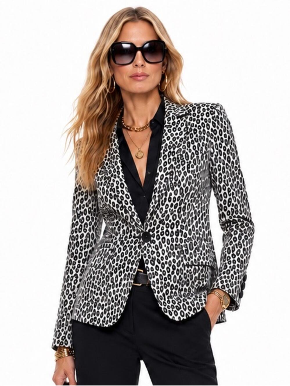 Rachel Zoe Leopard Print Blazer Black Grey Tailored Stretch Jacket Size 4 Career